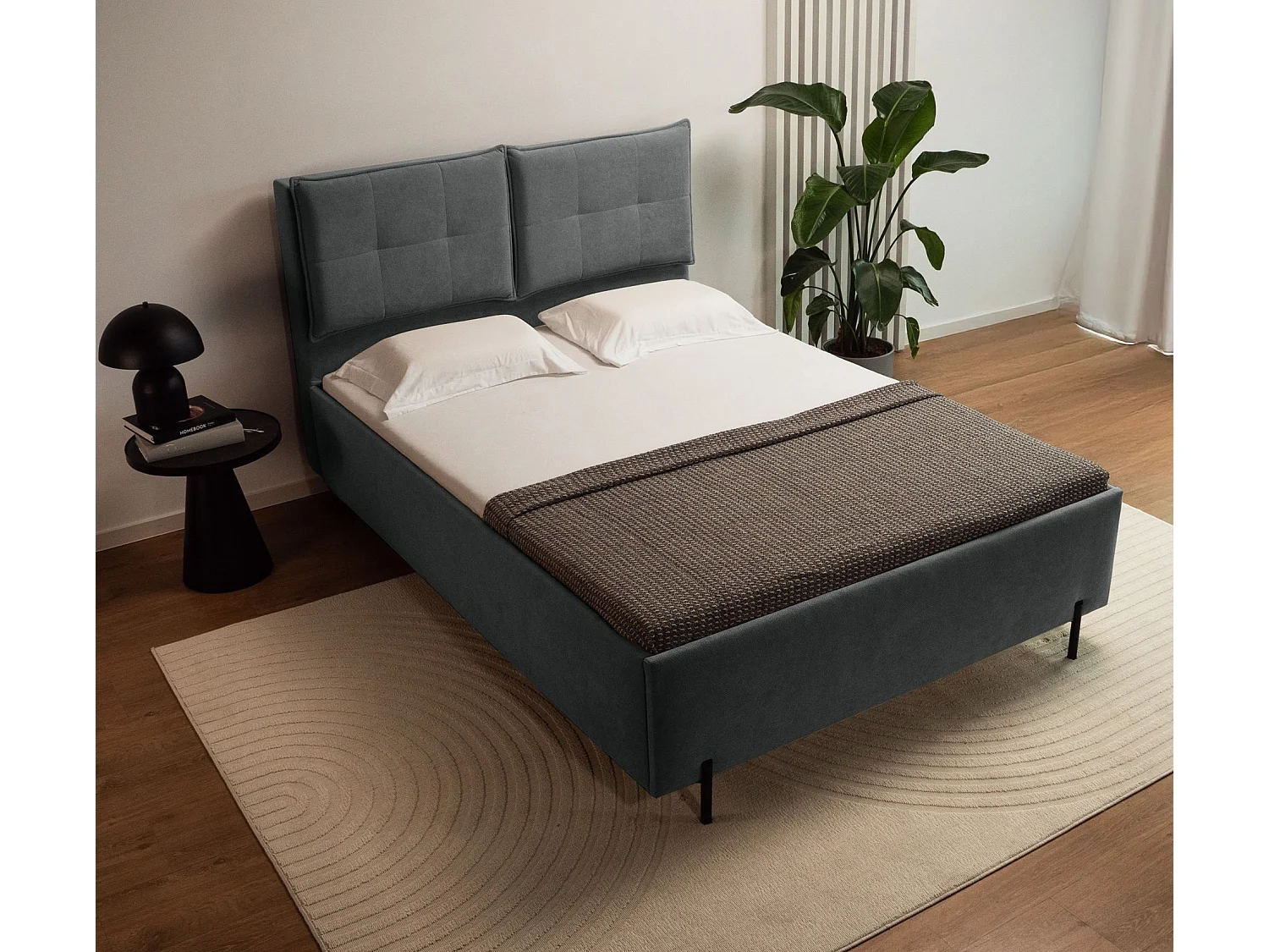 Polsterbett 180x200 mit klappbaren Rückenkissen – wasserfeste Chenille und Stauraum – Dunkelgrau – BELLEO