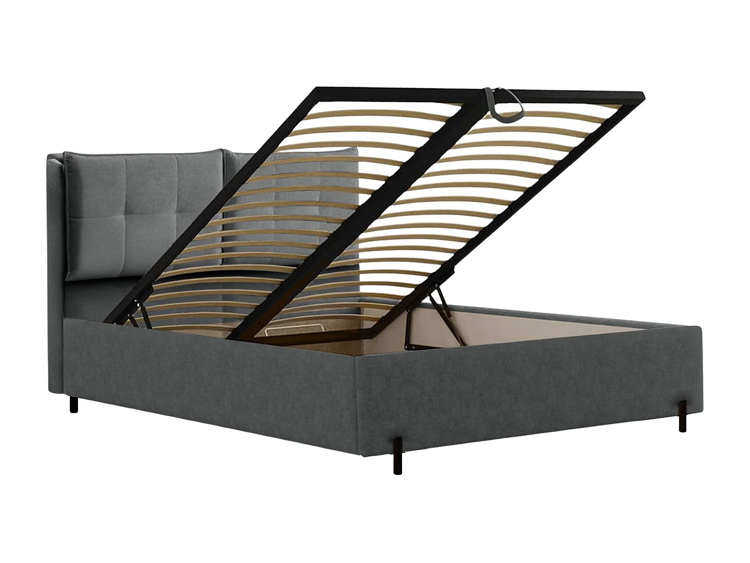 Polsterbett 180x200 mit klappbaren Rückenkissen – wasserfeste Chenille und Stauraum – Dunkelgrau – BELLEO