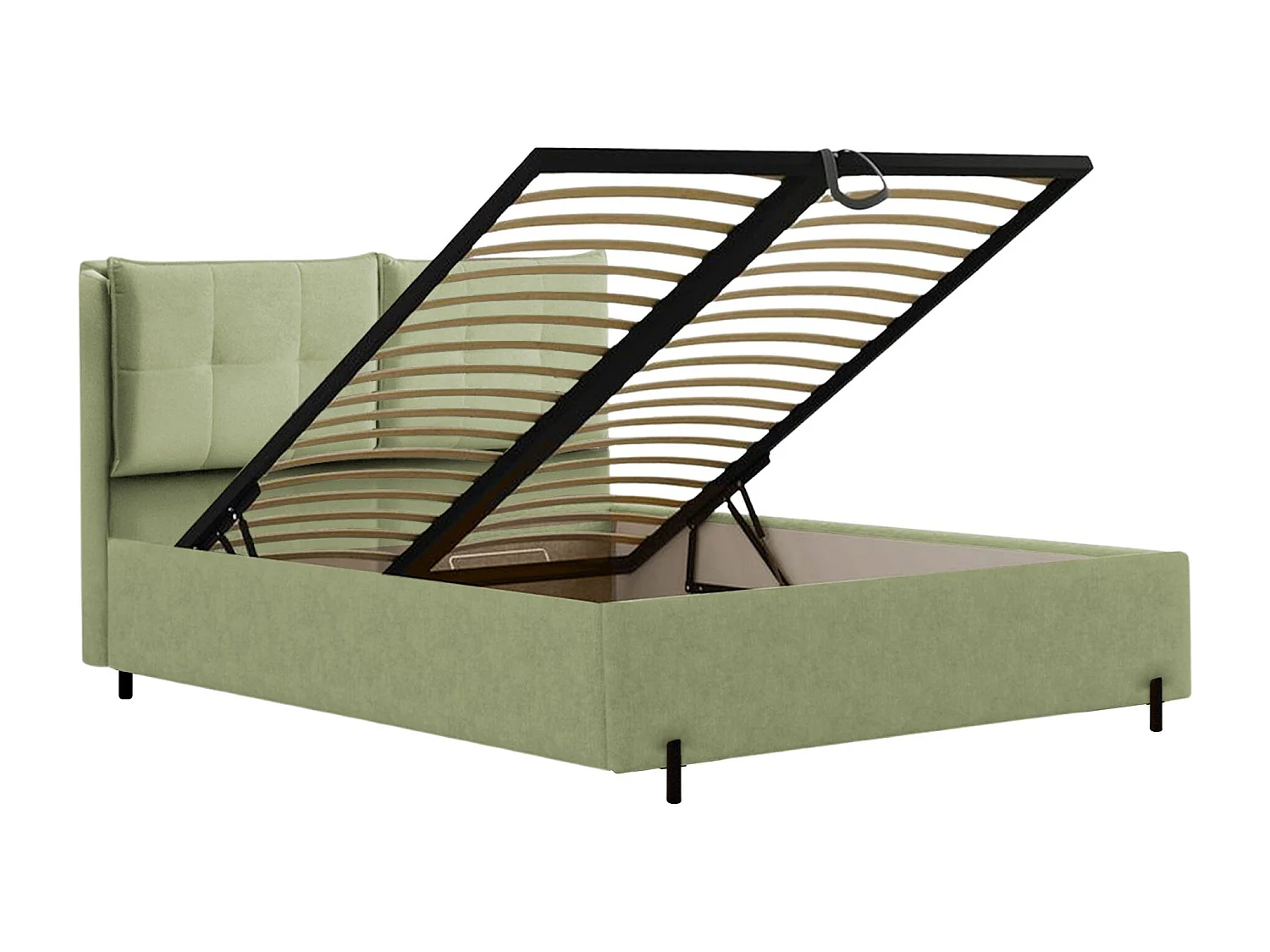 Polsterbett 160x200 mit klappbaren Rückenkissen – wasserfeste Chenille und Stauraum – Olivgrün – BELLEO