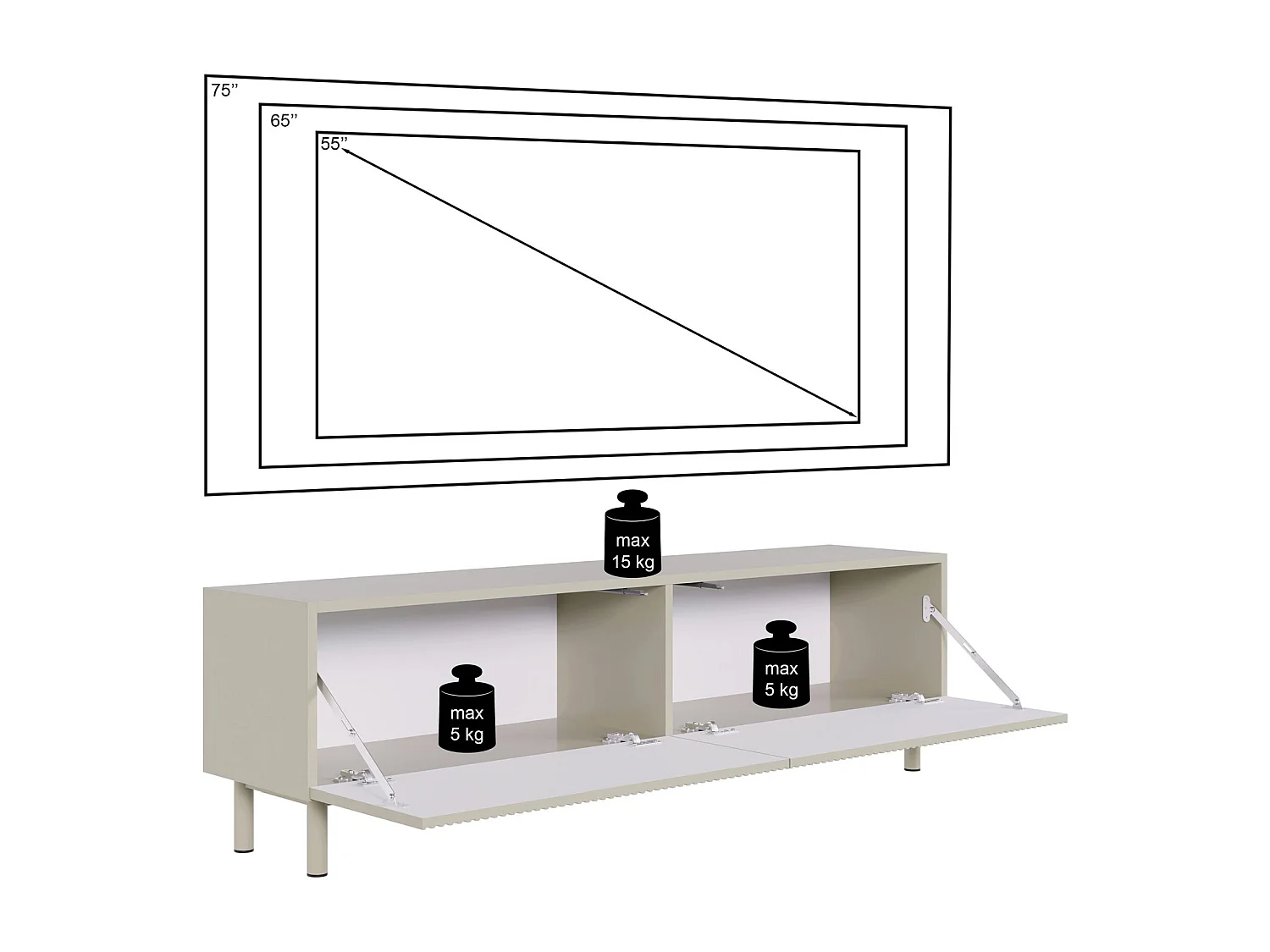 Meuble TV avec façade à rainures – 140 cm – greige – Veldio New