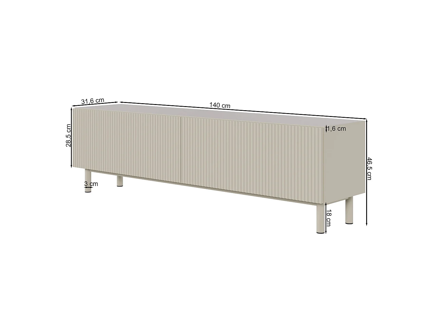 TV-Lowboard mit Rillenfront – Greige – 140 cm – VELDIO NEW