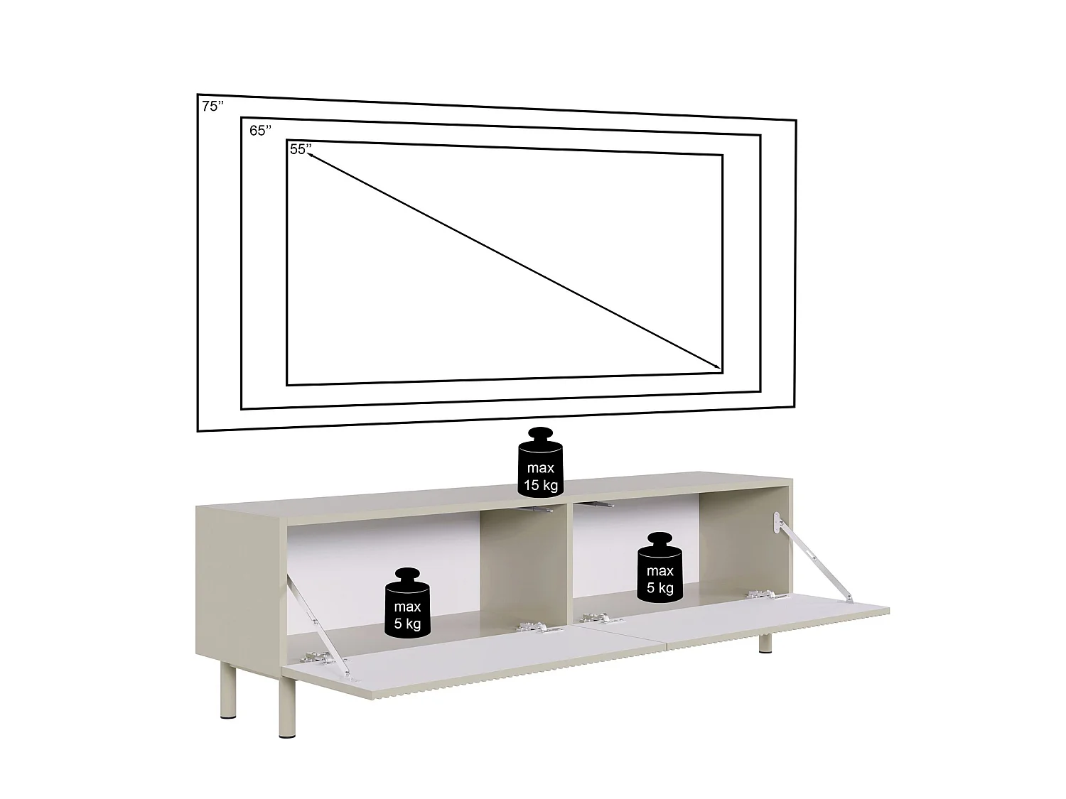 TV-Lowboard mit Rillenfront – Greige – 140 cm – VELDIO NEW
