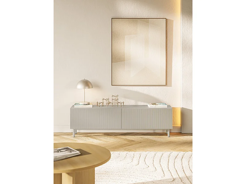 TV-Lowboard mit Rillenfront – Greige – 140 cm – VELDIO NEW