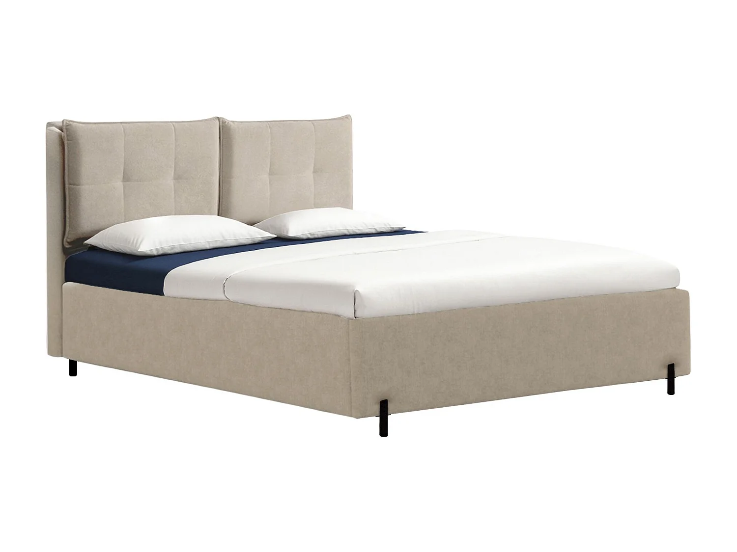Lit capitonné 180x200 – dossiers rabattables – chenille hydrophobe – beige – BELLEO