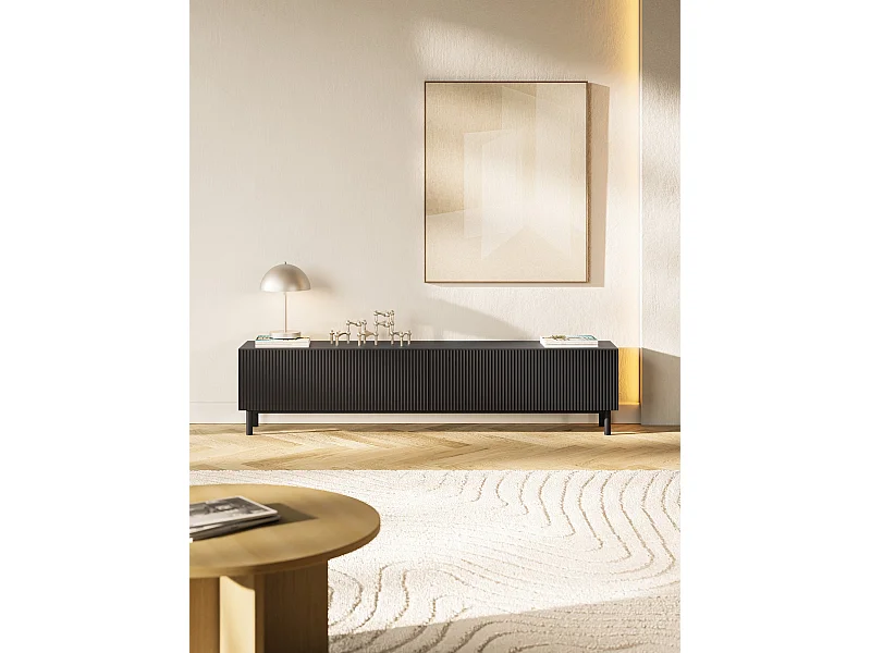 Meuble TV avec façade à rainures – 175 cm – noir – Veldio New