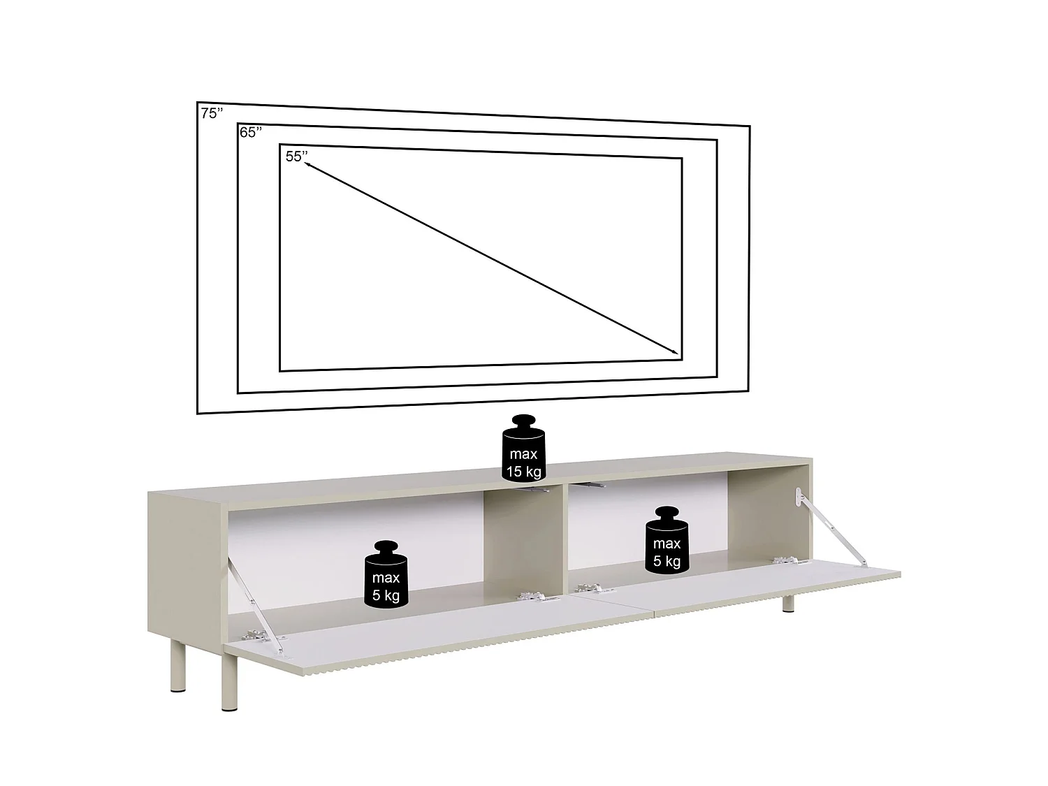 Mobile TV con frontale a doghe – Nero – 175 cm – VELDIO NEW