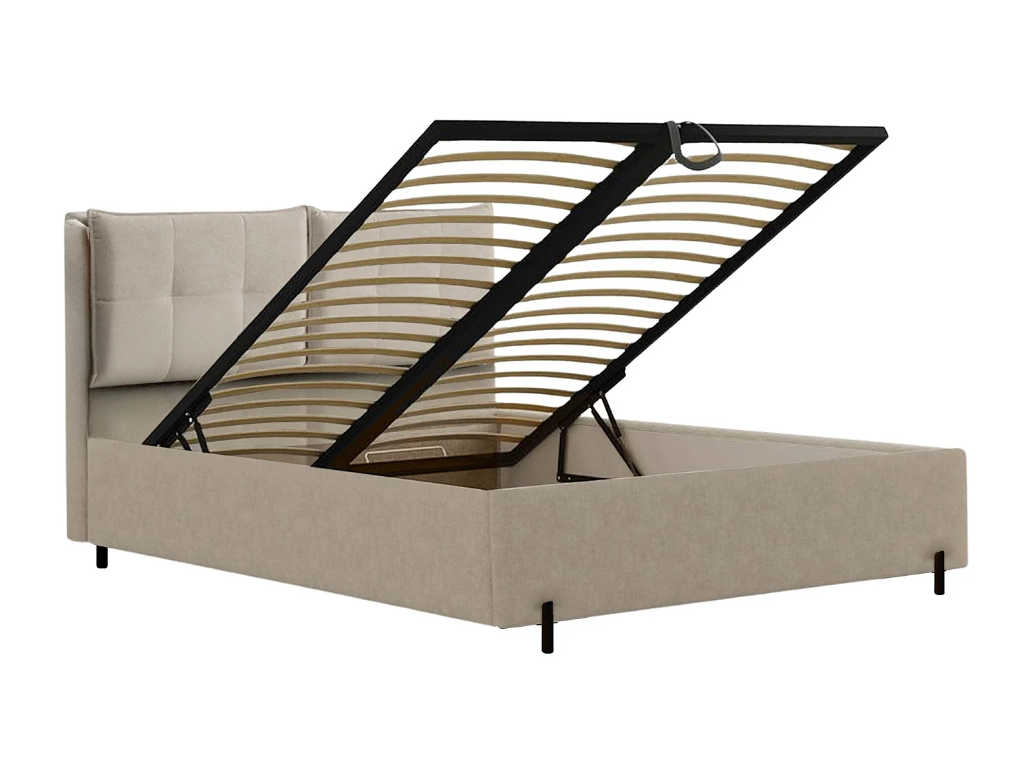 Polsterbett 140x200 mit klappbaren Rückenkissen – wasserfeste Chenille und Stauraum – Beige – BELLEO