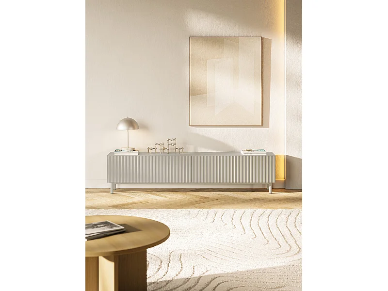Meuble TV avec façade à rainures – 175 cm – greige – Veldio New