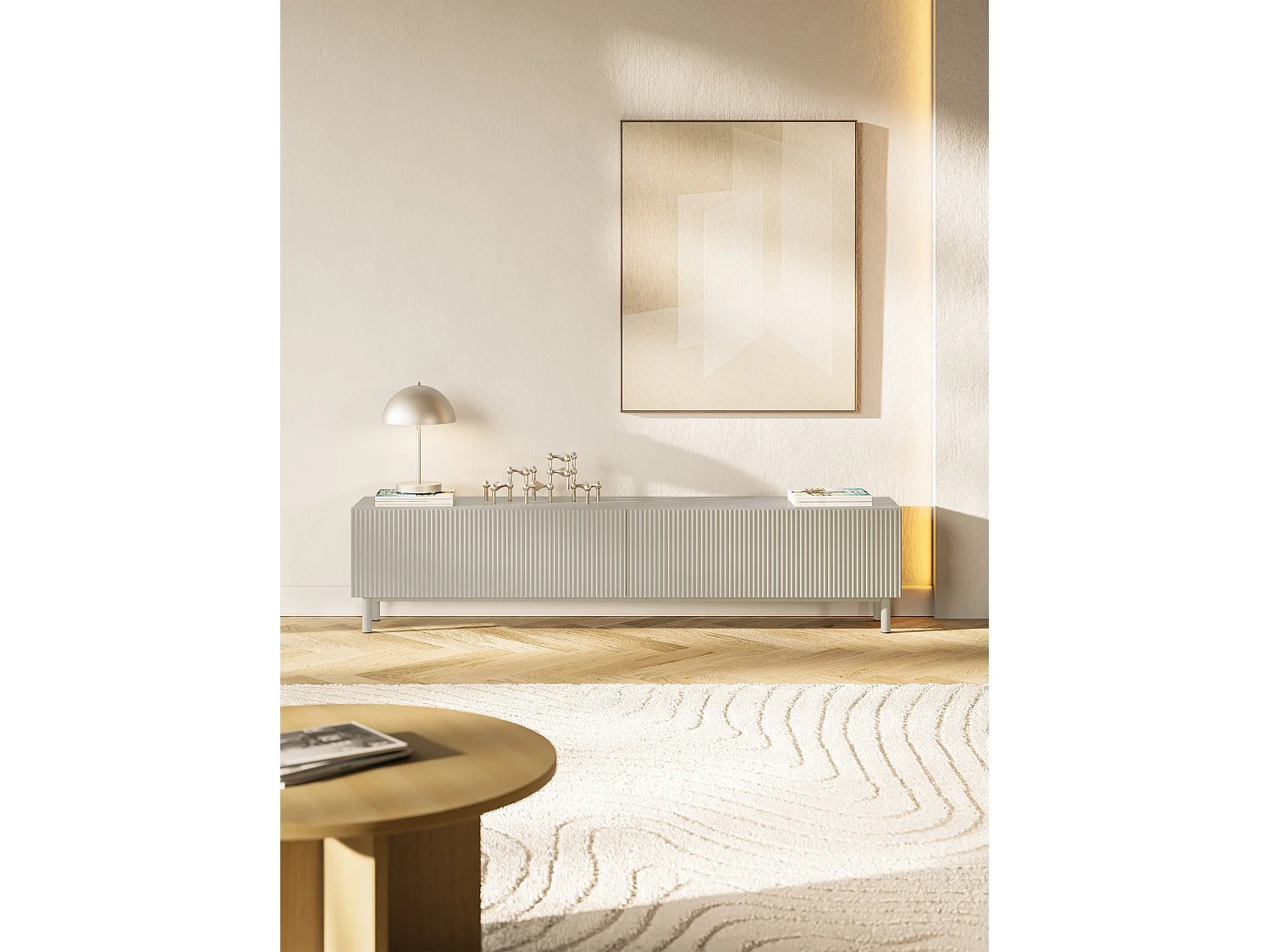 Meuble TV avec façade à rainures – 175 cm – greige – Veldio New