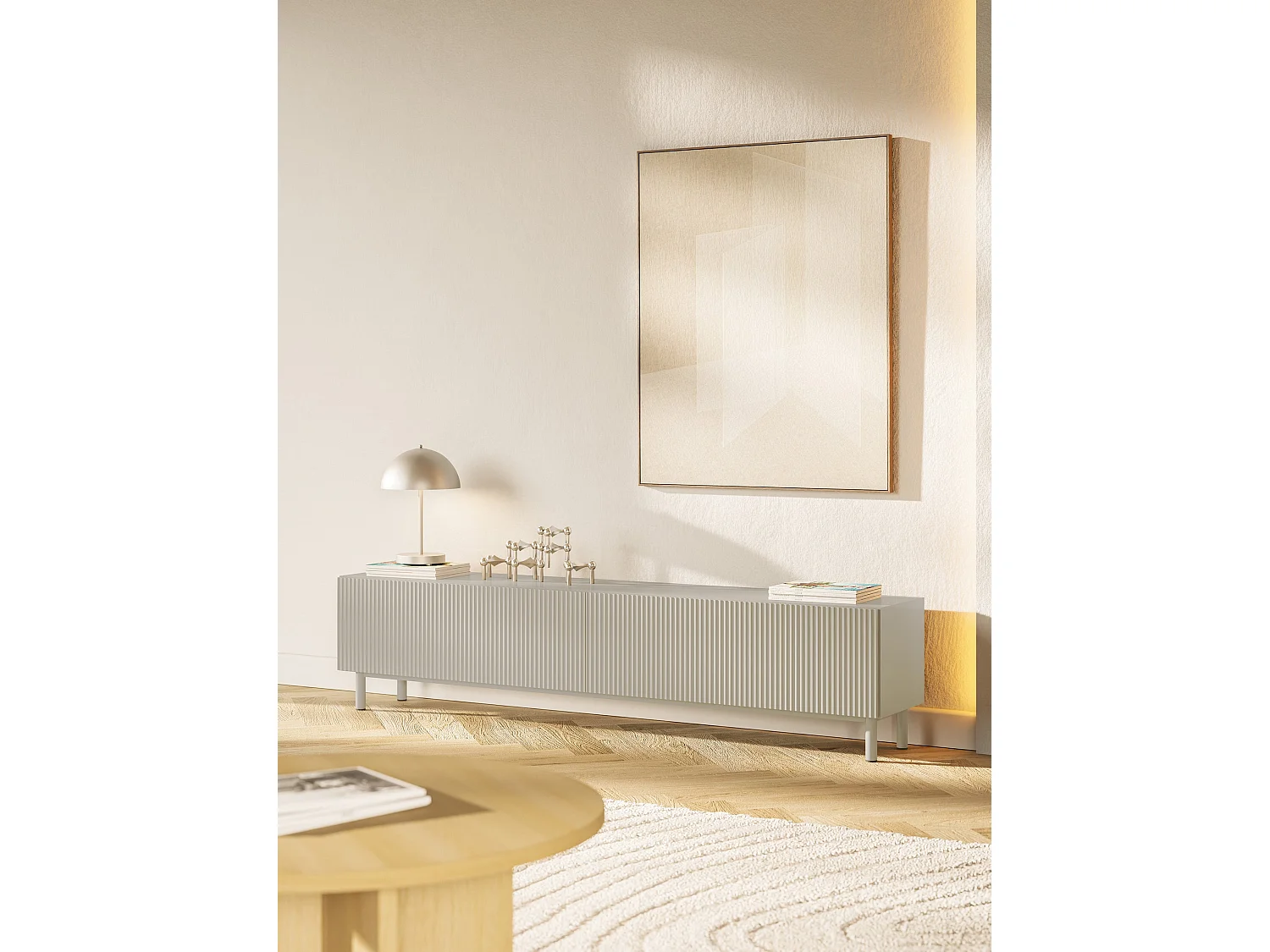 Meuble TV avec façade à rainures – 175 cm – greige – Veldio New