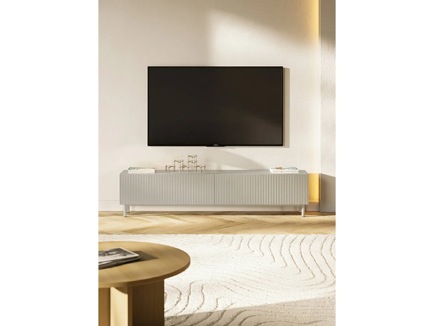 Meuble TV avec façade à rainures – 175 cm – greige – Veldio New