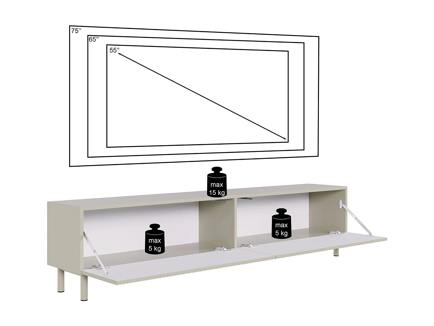 Meuble TV avec façade à rainures – 175 cm – greige – Veldio New