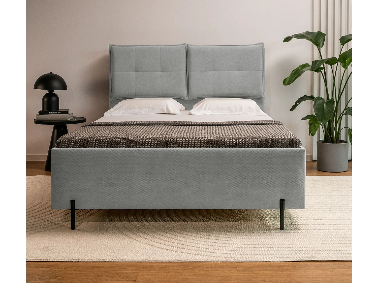 Polsterbett 160x200 mit klappbaren Rückenkissen – wasserfeste Chenille und Stauraum – Grau – BELLEO