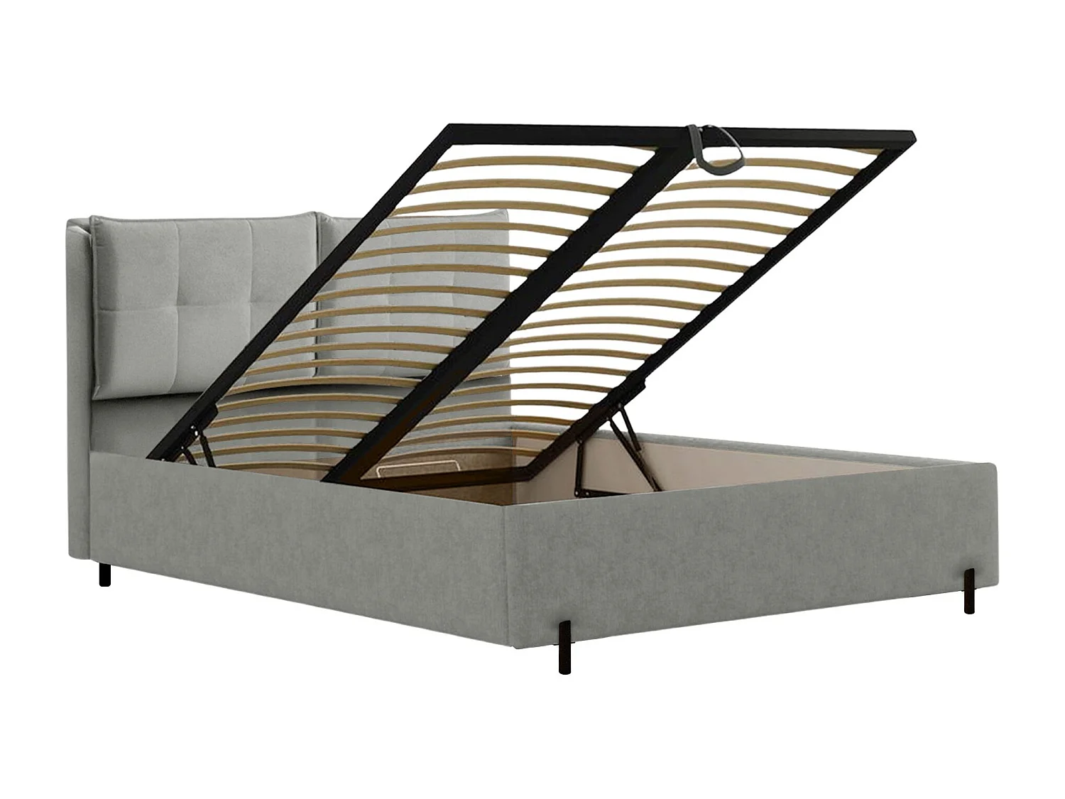 Polsterbett 160x200 mit klappbaren Rückenkissen – wasserfeste Chenille und Stauraum – Grau – BELLEO