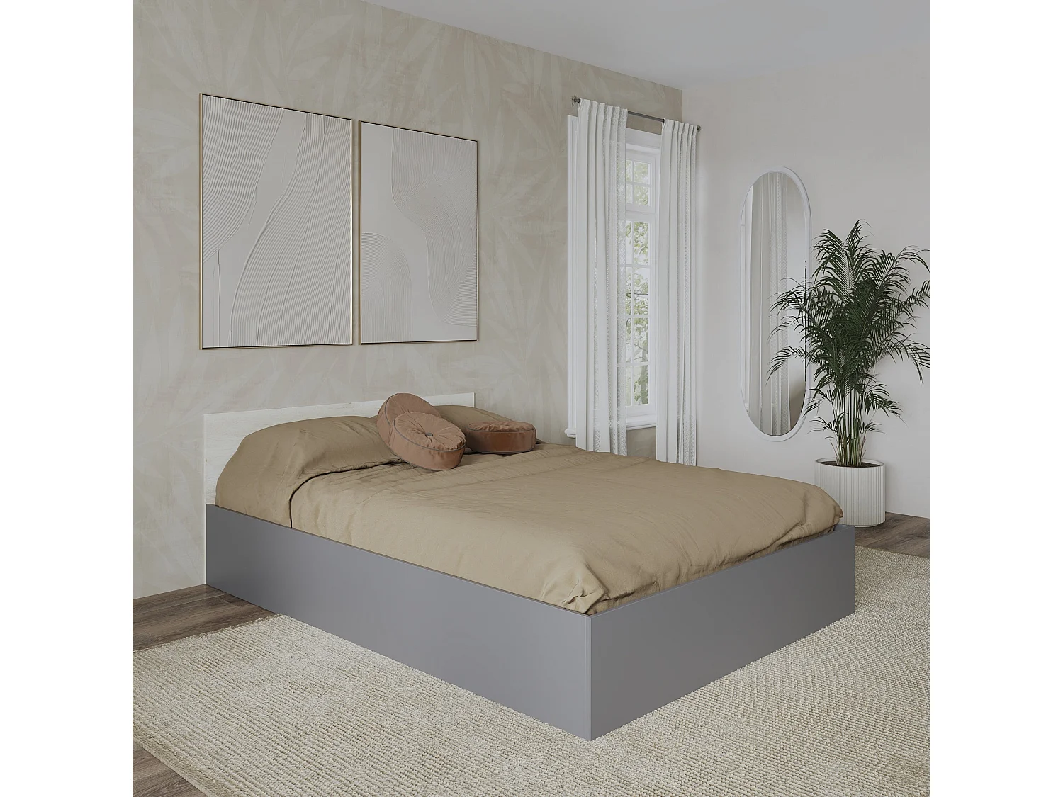 Bed Malmo, 200 x 140 cm, schuimmatras inbegrepen, Wit eiken/Antraciet