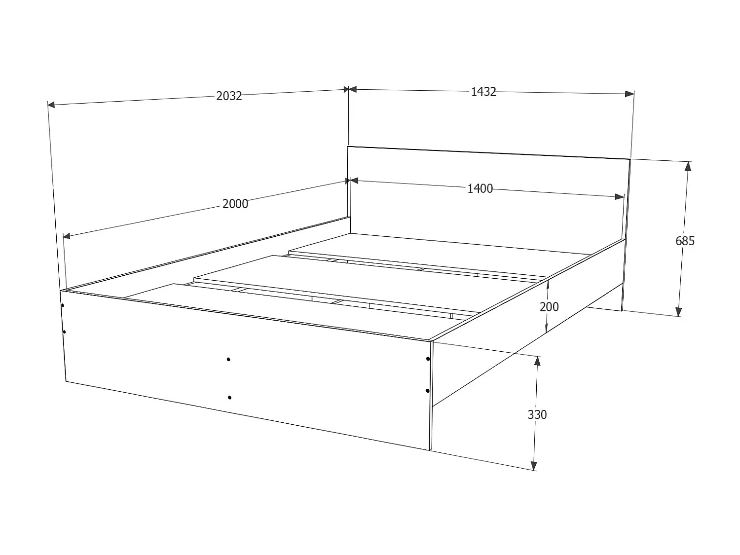 Bed Remi, 200 x 140 cm, schuimmatras inbegrepen, Brons eiken