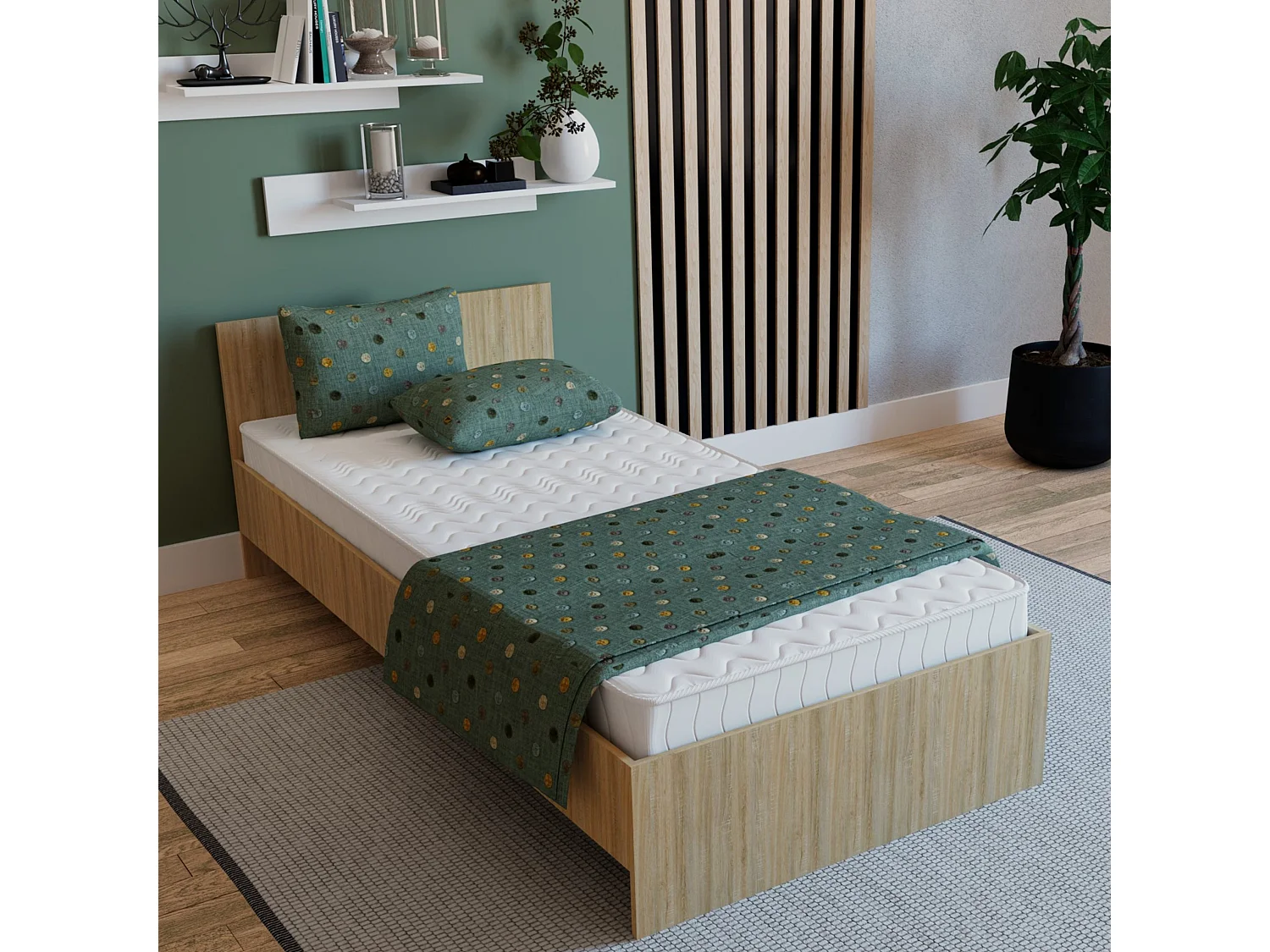 Letto haaus Remi 200x90 cm con materasso in schiuma incluso, Rovere Sonoma