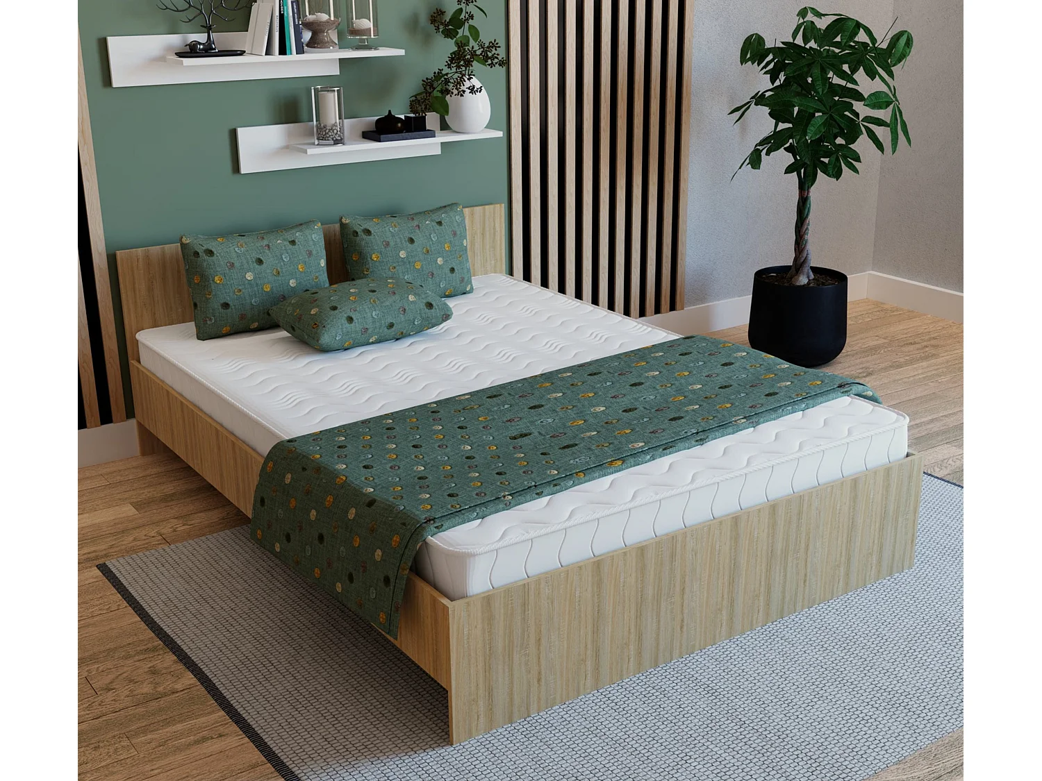 Letto haaus Remi 200x140 cm con materasso in schiuma incluso, Rovere Sonoma