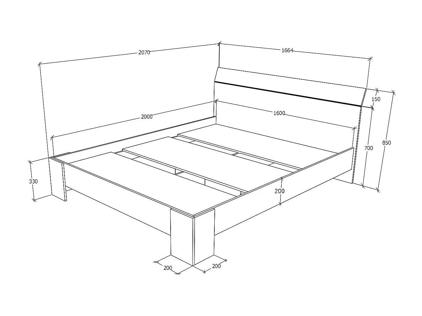 Bed Pedro, 200 x 160 cm, schuimmatras inbegrepen, Artisan eiken/Antraciet