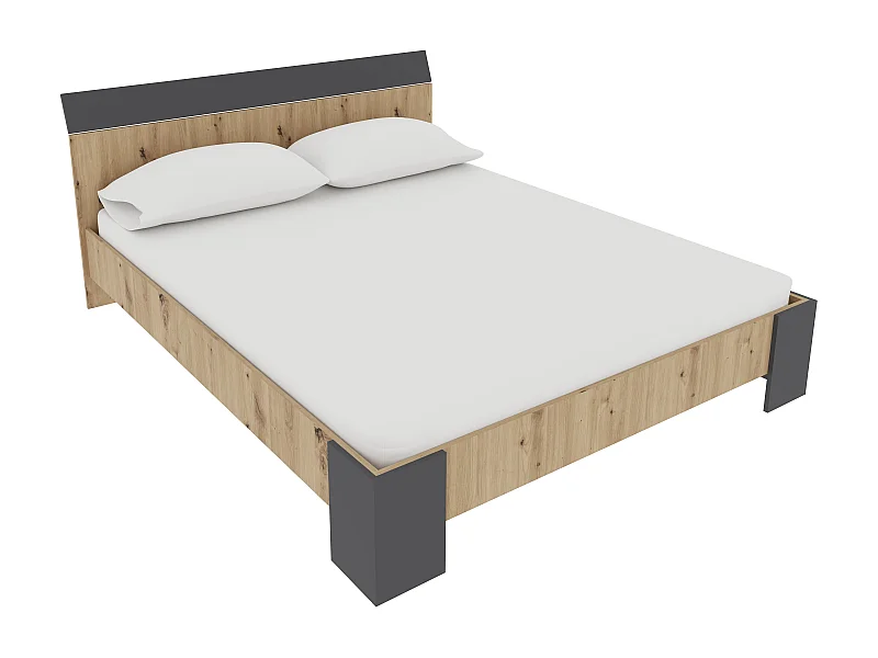 Letto haaus Pedro 200x160 cm con materasso in schiuma incluso, Rovere Artisan / Antracite