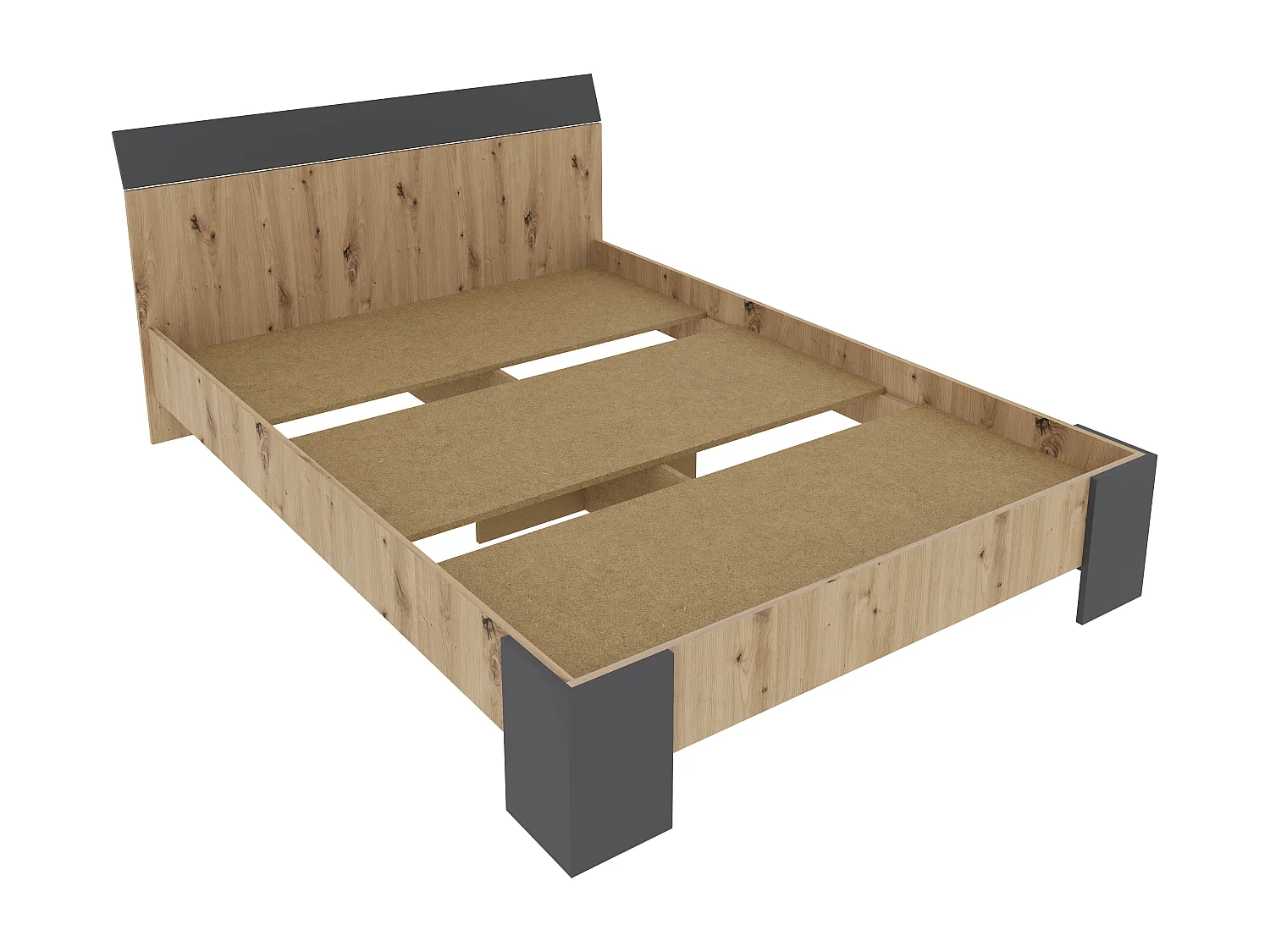 Cama haaus Pedro 200x140 cm com colchão de espuma incluído, Carvalho Artisan / Antracite