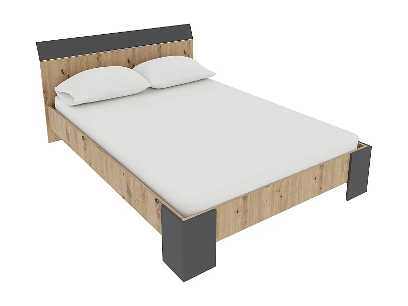 Cama haaus Pedro 200x140 cm com colchão de espuma incluído, Carvalho Artisan / Antracite