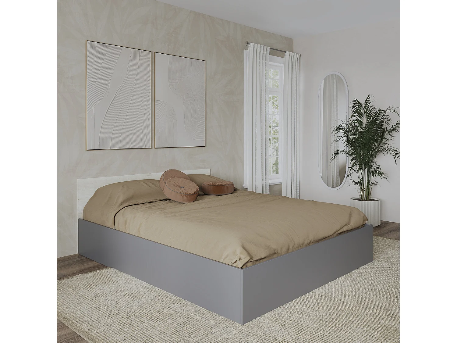 Lit haaus Malmo 200x160 cm avec matelas en mousse inclus, Chêne Blanc / Anthracite