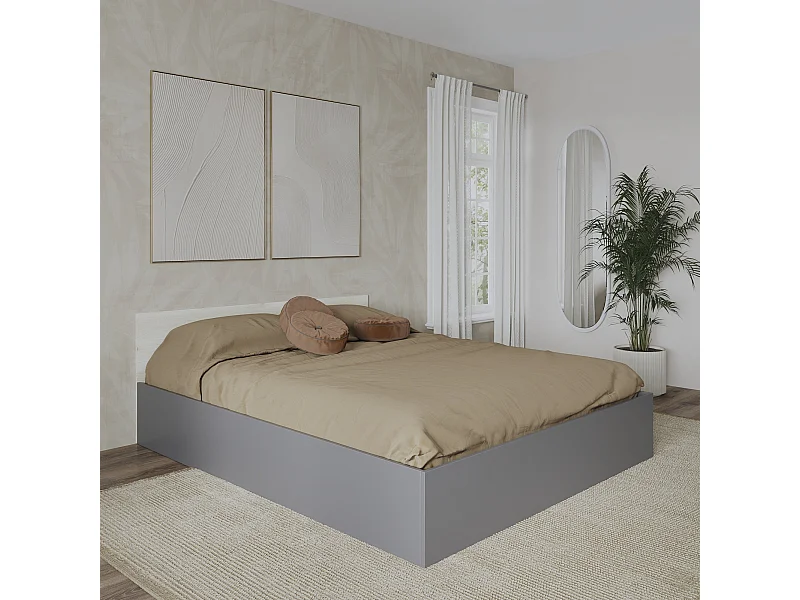Lit haaus Malmo 200x160 cm avec matelas en mousse inclus, Chêne Blanc / Anthracite