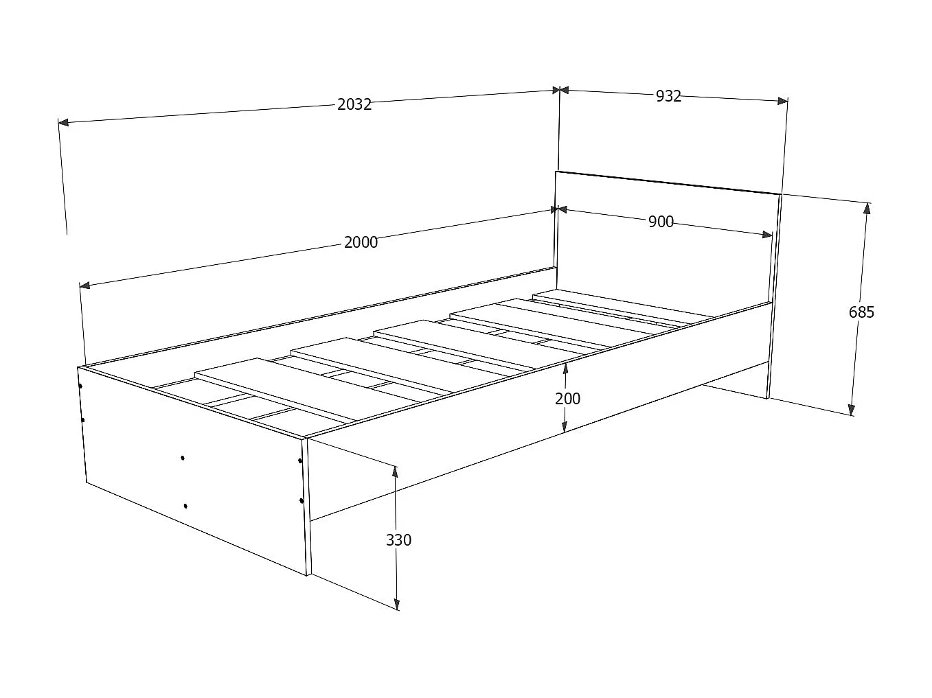 Bed Remi, 200 x 90 cm, schuimmatras inbegrepen, Brons eiken
