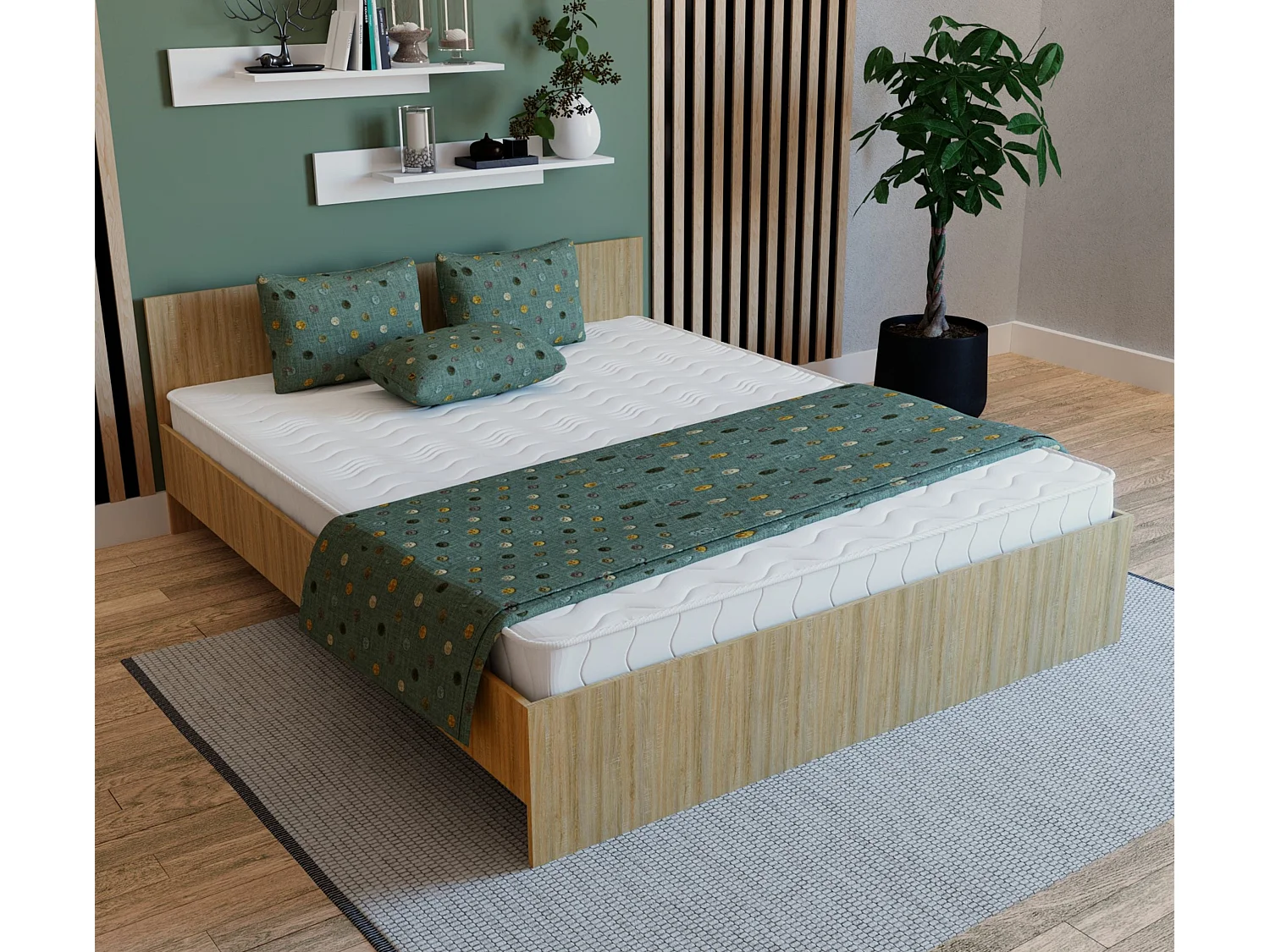 Letto haaus Remi 200x160 cm con materasso in schiuma incluso, Rovere Sonoma