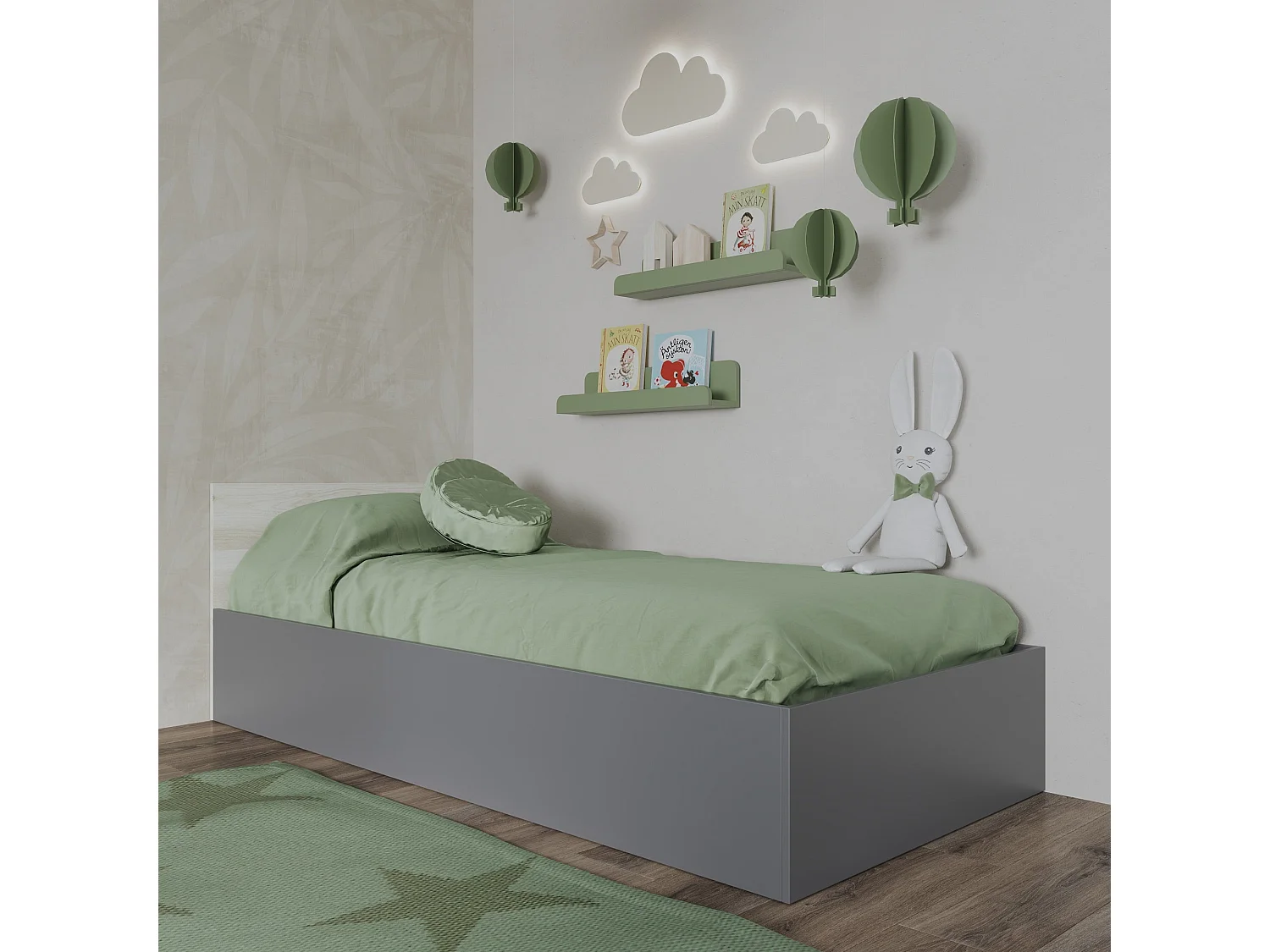 Bed Malmo, 200 x 90 cm, schuimmatras inbegrepen, Wit eiken/Antraciet