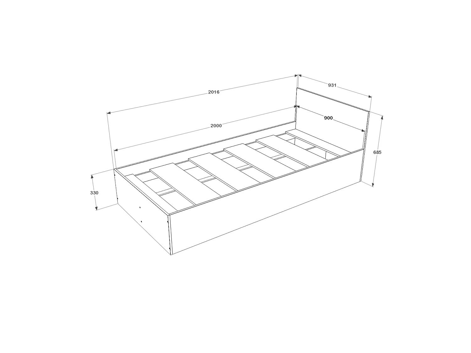 Bed Malmo, 200 x 90 cm, schuimmatras inbegrepen, Wit eiken/Antraciet