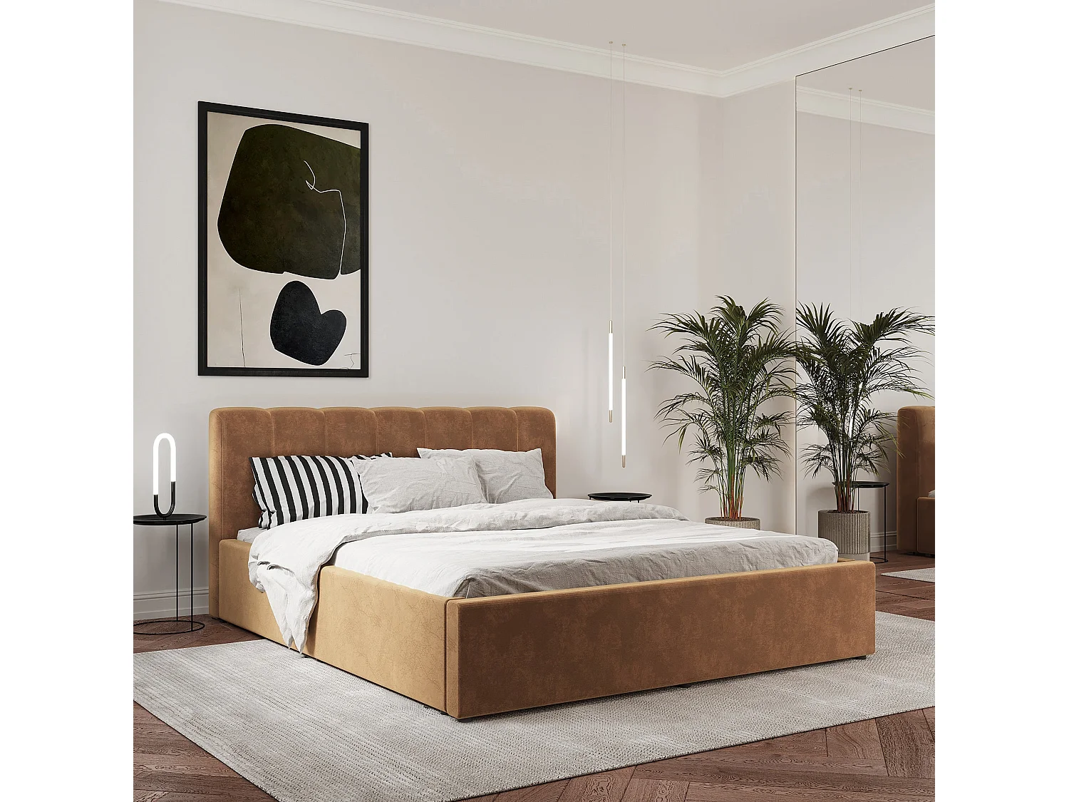 Gestoffeerd bed Almo, 200 x 140 cm, Beige
