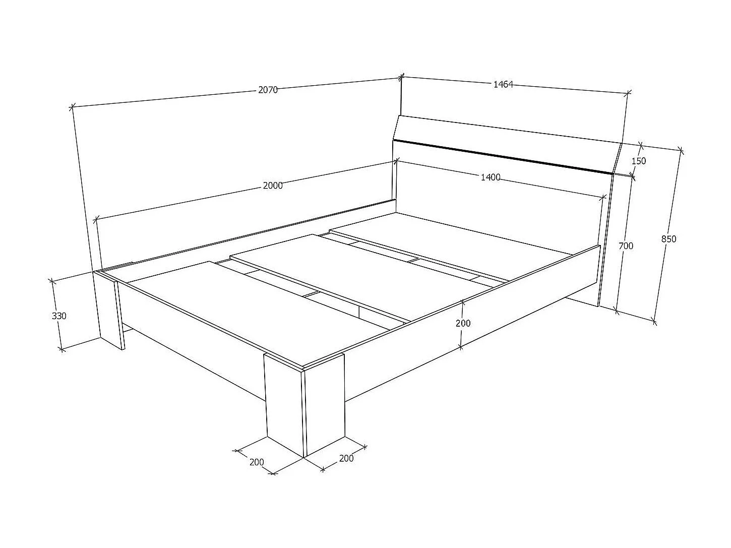 Bed Pedro, 200 x 140 cm, Artisan eiken/Antraciet