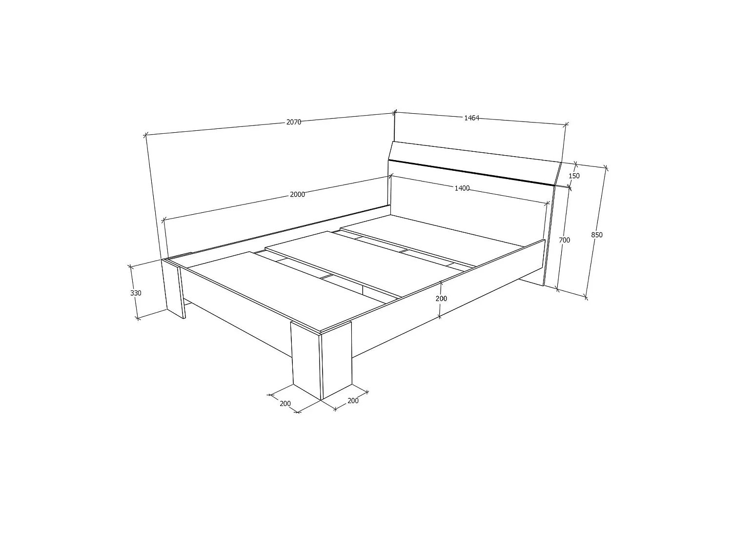 Lit haaus Pedro 140x200 cm chêne artisan/anthracite