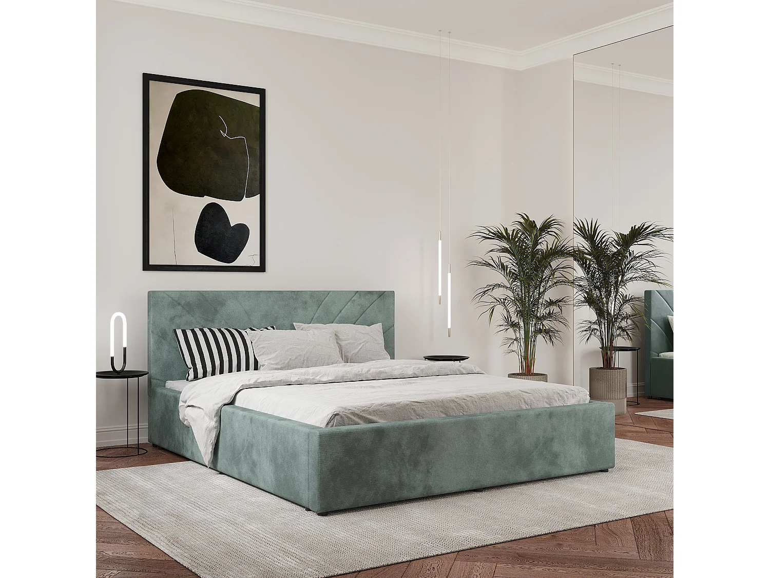 Cama estofada Fargo haaus, 200 x 160 cm, Turquesa