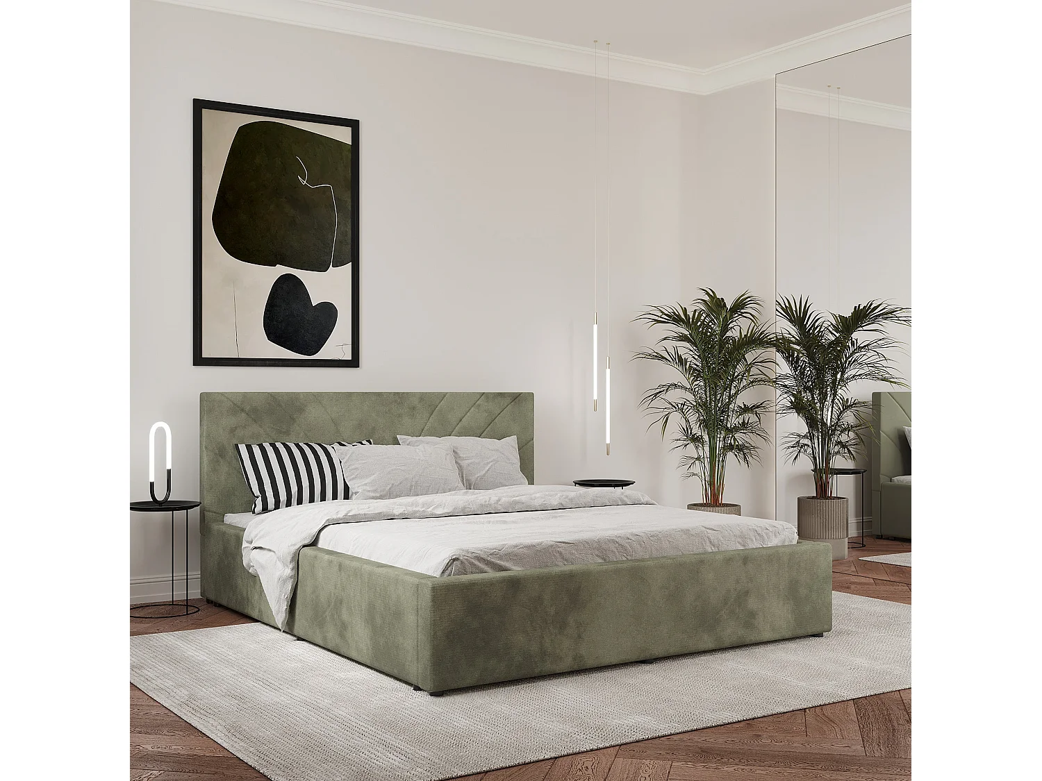 Cama estofada Fargo haaus, 200 x 140 cm, Caqui