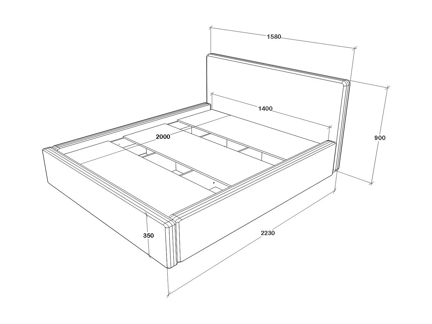 Cama estofada Fargo haaus, 200 x 140 cm, Caqui
