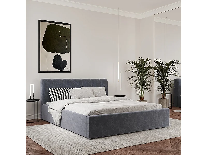 Cama estofada Almo haaus, 200 x 140 cm, Cinzento claro
