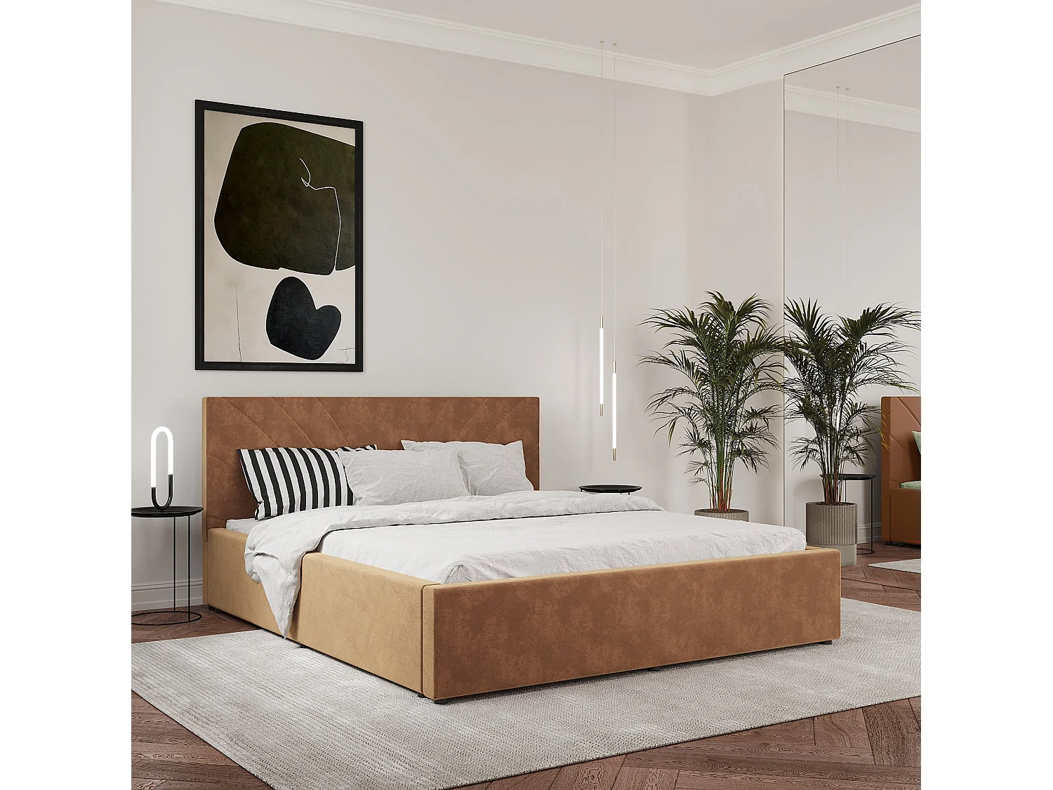 Gestoffeerd bed Fargo, 200 x 140 cm, Beige