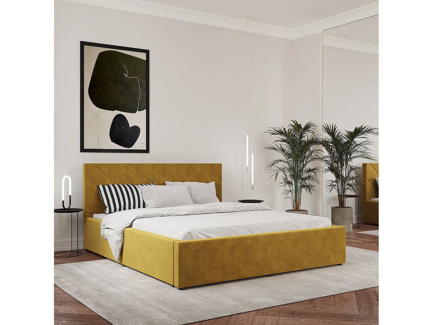 Cama estofada Fargo haaus, 200 x 140 cm, Ocre
