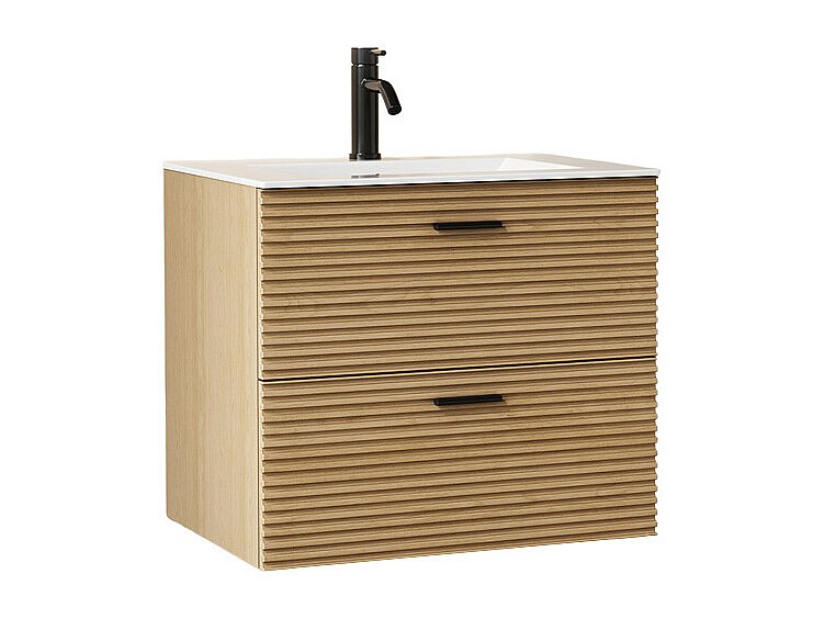 Badezimmermöbel geriffelt hängend mit Einbauwaschbecken und Armatur – 2 Sch günstig online kaufen