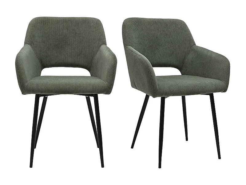 Chaises en tissu velours côtelé vert kaki et métal noir (lot de 2) LAURETTE