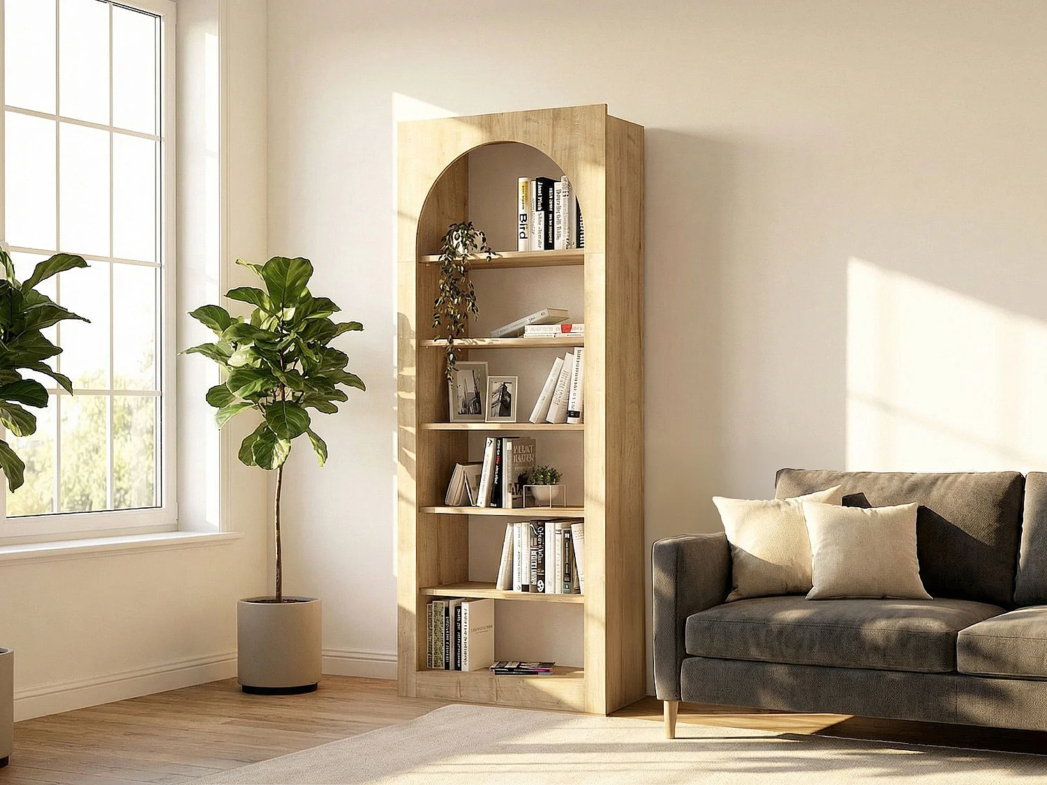 Bibliothèque avec 6 niches - Naturel clair - CYMORA