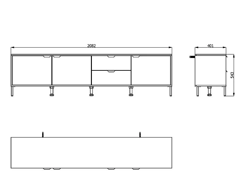 Meuble TV avec 3 portes et 2 tiroirs - Naturel et noir - MERELA