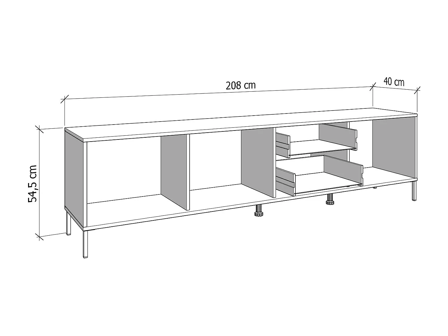 Meuble TV avec 3 portes et 2 tiroirs - Naturel et noir - MERELA