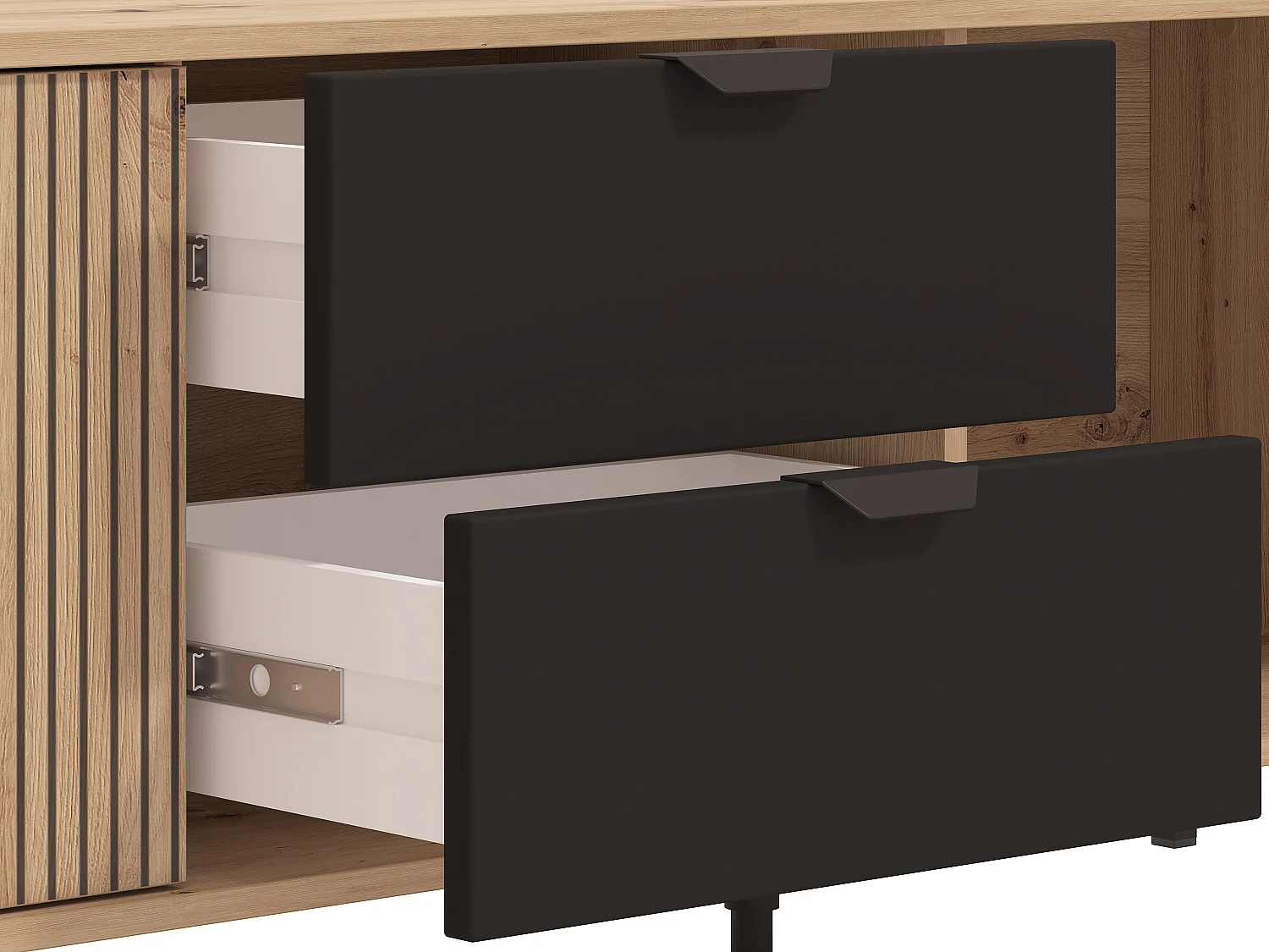 Meuble TV avec 3 portes et 2 tiroirs - Naturel et noir - MERELA