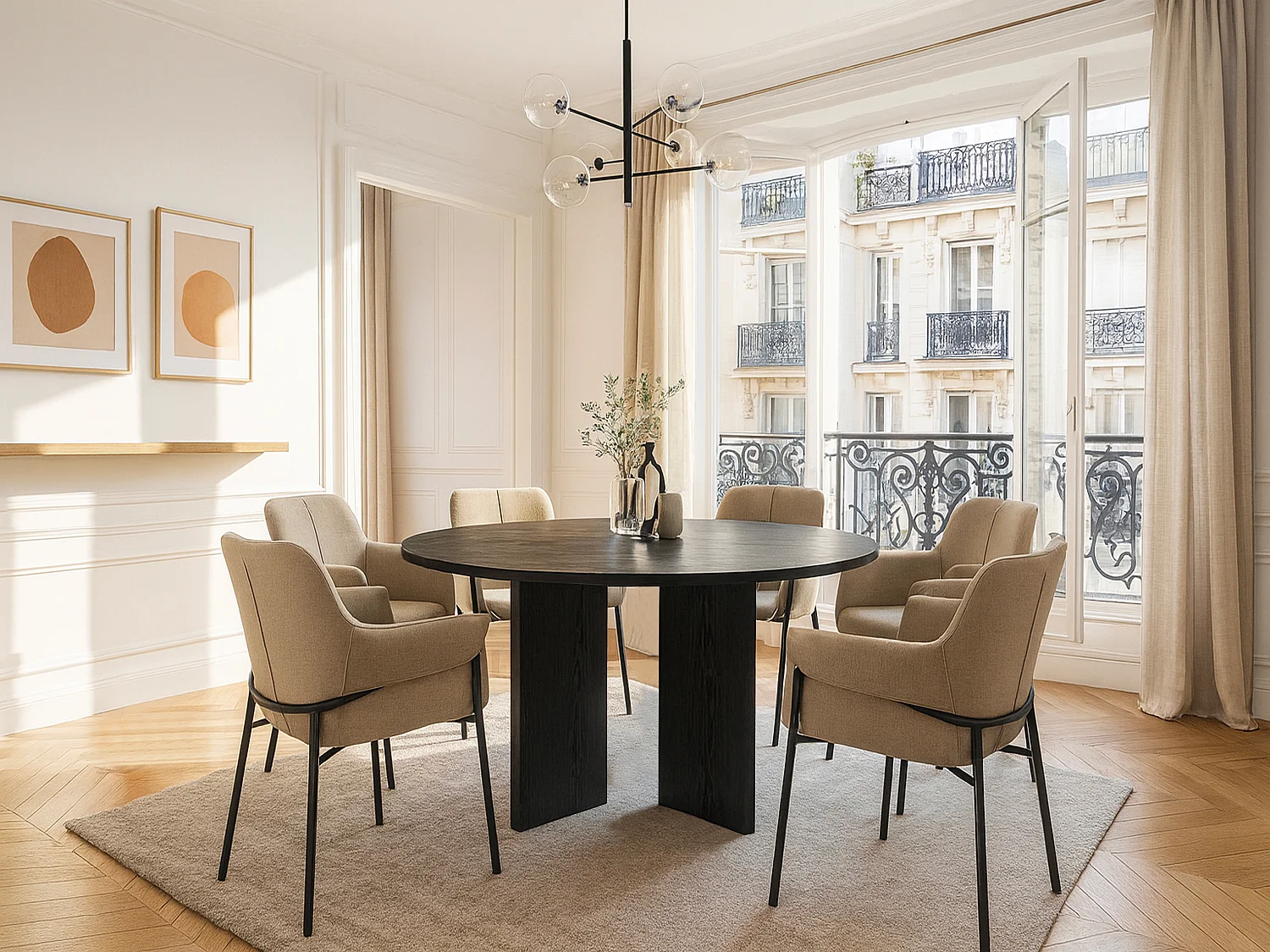 Table à manger ronde 6 personnes - Noir - TOPANIA