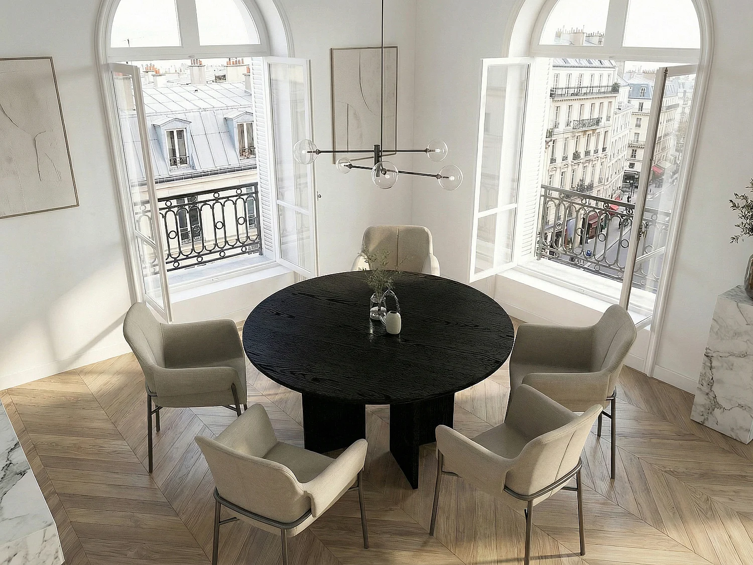 Table à manger ronde 6 personnes - Noir - TOPANIA