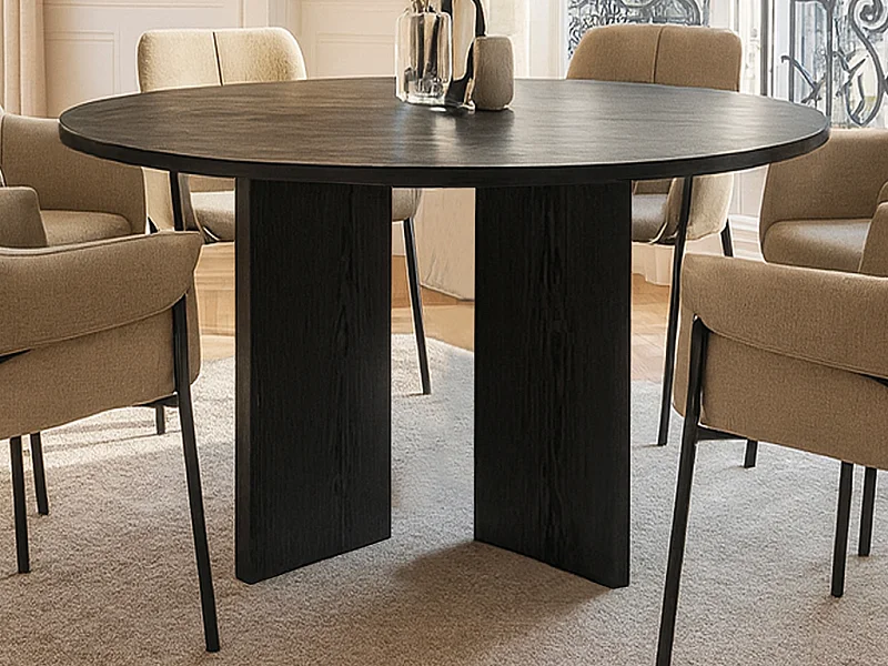 Table à manger ronde 6 personnes - Noir - TOPANIA